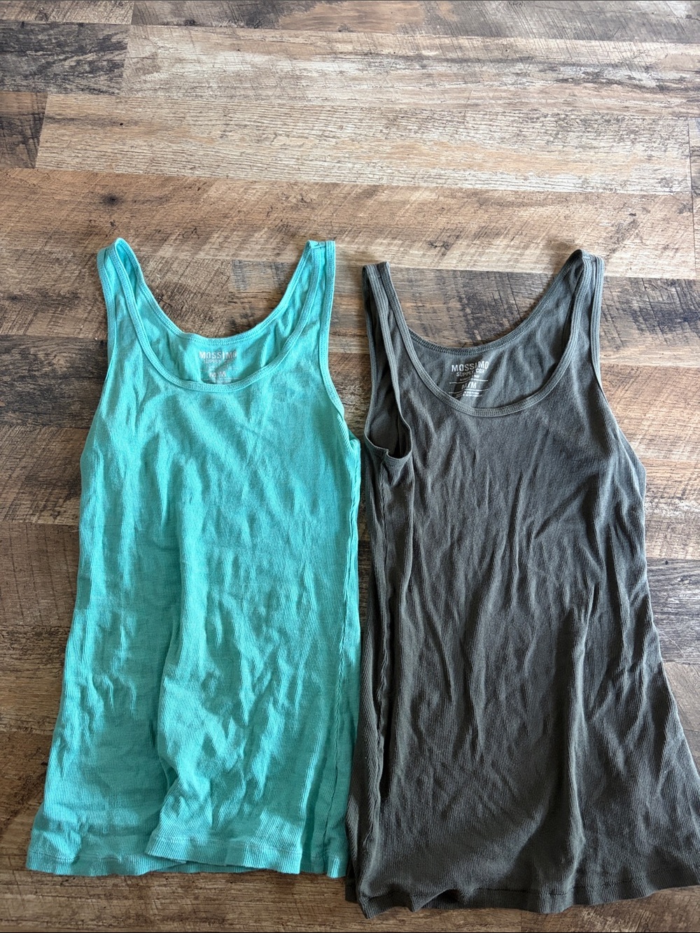 Mossimo Supply Co. Teal and Olive Ribbed Tank Tops Duo